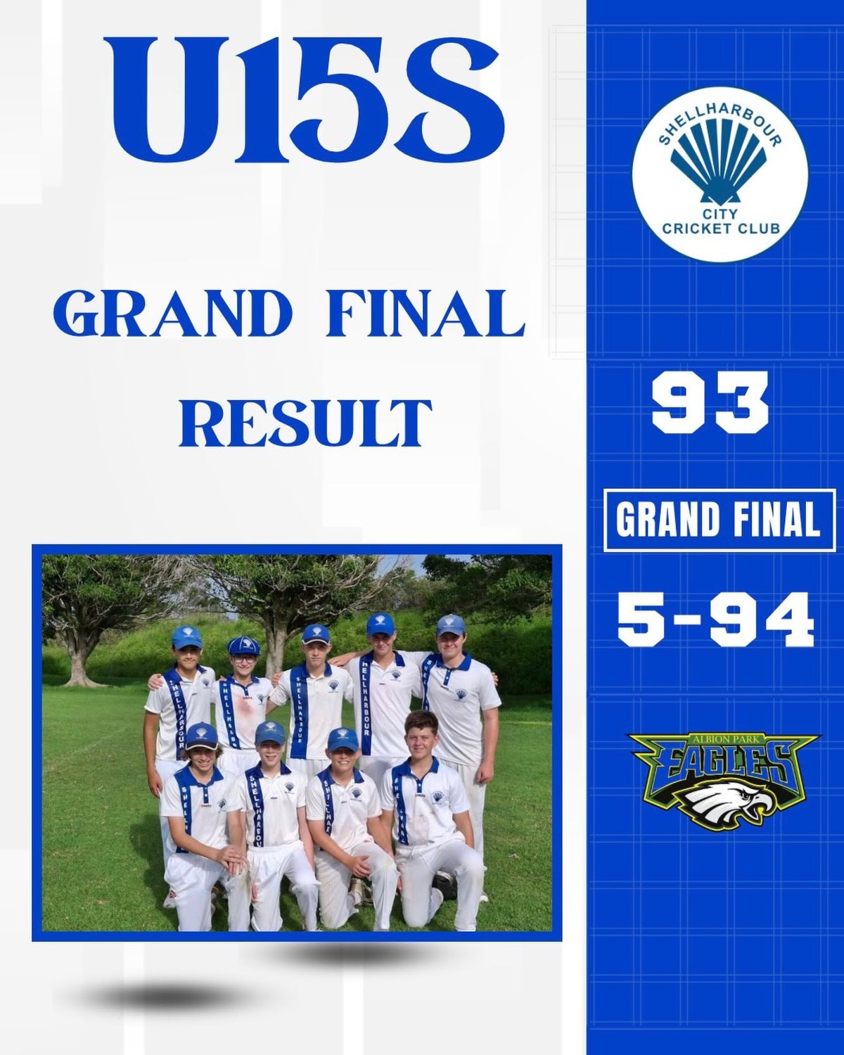 Unfortunately for our dominant u15s the result ...